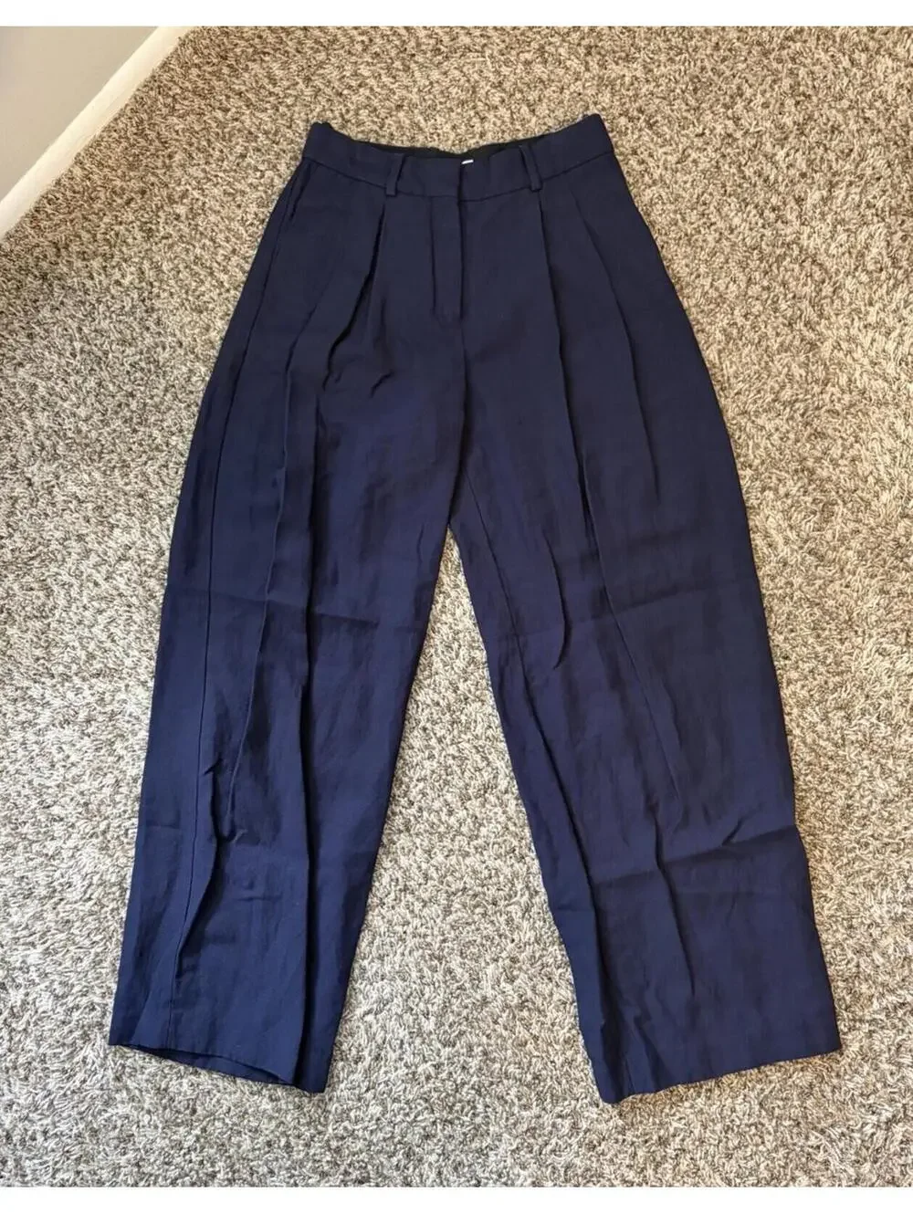 Aritzia Babaton Linen Blend Navy Blue Wide Leg Dress Pants Women’s Size 0